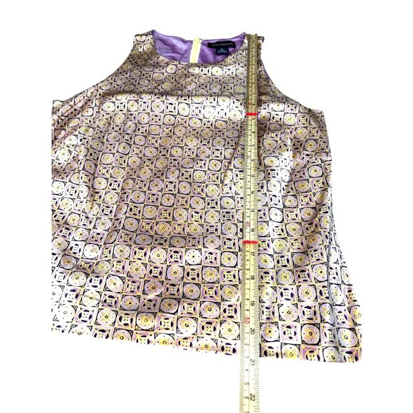 Ann Taylor Womens Sleeveless Silk Top Size 6 Gold & Purple Geometric Pattern - Picture 10 of 10